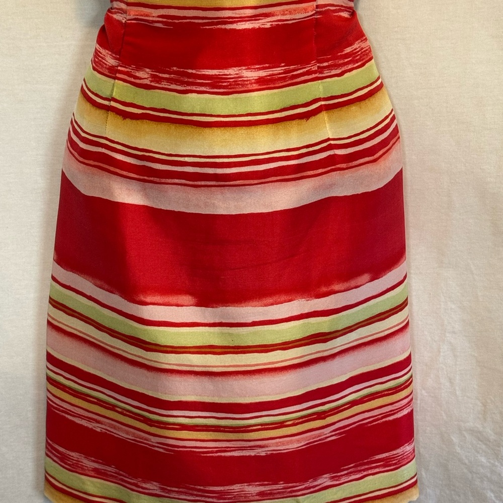 A-172 Jessica Howard‎ 100% Silk Striped Red and Yellow Sleeveless Dress Size 8P - Picture 2 of 14
